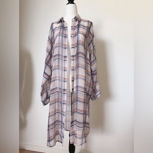 Summer cool long checkers thin cardigan.